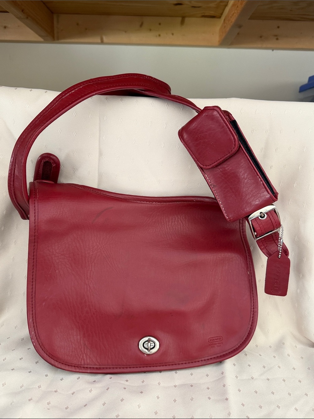 Coach Crimson Leather Turnlock Shoulder Bag